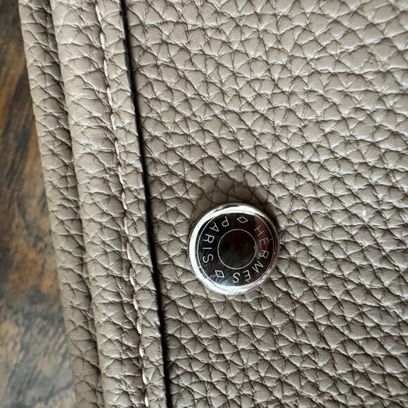 Leather Handbag Small Tote Taupe Silver Horse Carriage Taupe Logo - Picture 4 of 9